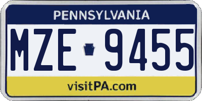 PA license plate MZE9455