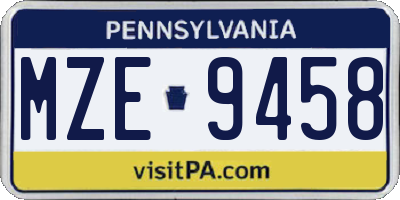 PA license plate MZE9458