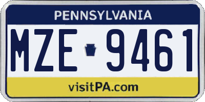 PA license plate MZE9461