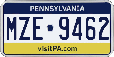 PA license plate MZE9462