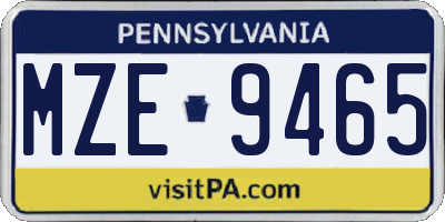 PA license plate MZE9465