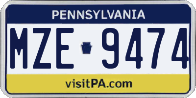 PA license plate MZE9474