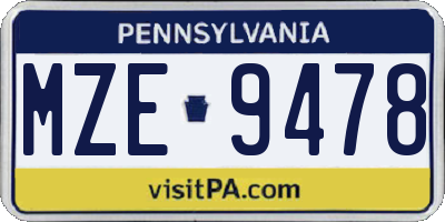 PA license plate MZE9478