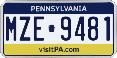 PA license plate MZE9481
