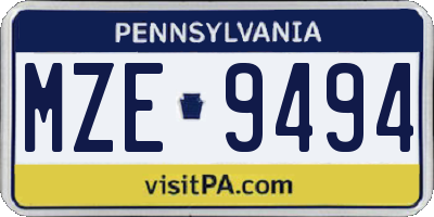 PA license plate MZE9494