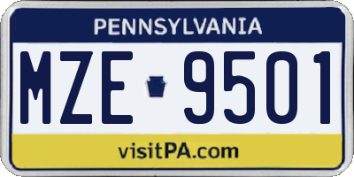 PA license plate MZE9501