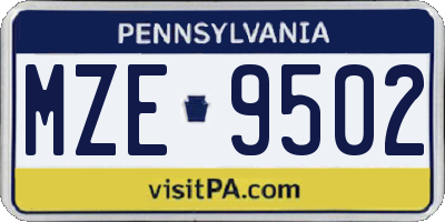 PA license plate MZE9502