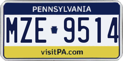 PA license plate MZE9514