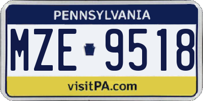 PA license plate MZE9518