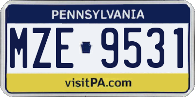 PA license plate MZE9531