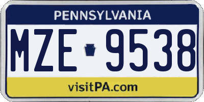 PA license plate MZE9538
