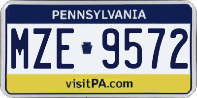 PA license plate MZE9572