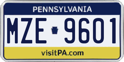 PA license plate MZE9601