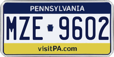 PA license plate MZE9602