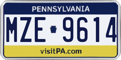 PA license plate MZE9614