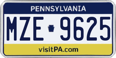 PA license plate MZE9625