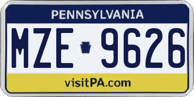 PA license plate MZE9626