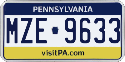 PA license plate MZE9633