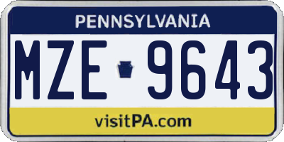 PA license plate MZE9643
