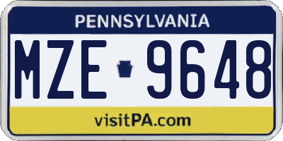 PA license plate MZE9648