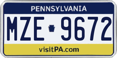 PA license plate MZE9672