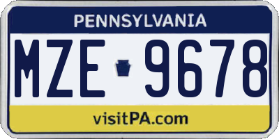 PA license plate MZE9678