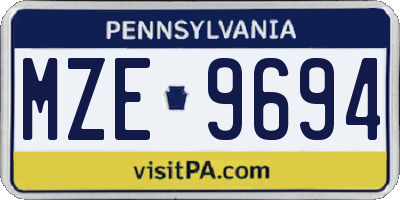 PA license plate MZE9694