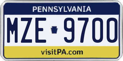 PA license plate MZE9700