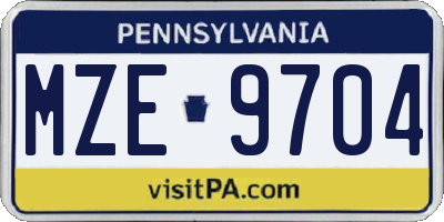 PA license plate MZE9704