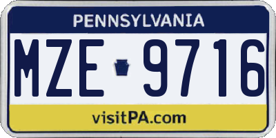 PA license plate MZE9716