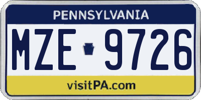 PA license plate MZE9726
