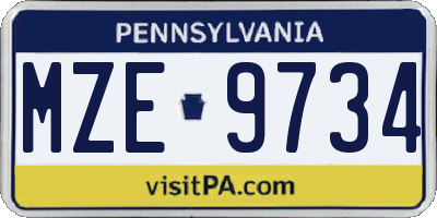 PA license plate MZE9734