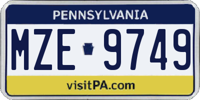 PA license plate MZE9749