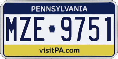 PA license plate MZE9751