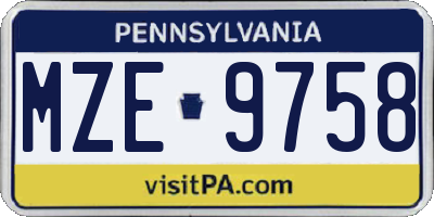 PA license plate MZE9758