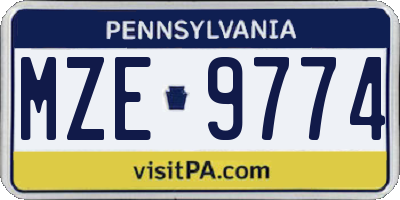 PA license plate MZE9774