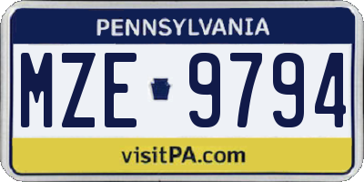 PA license plate MZE9794