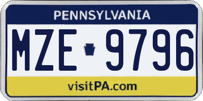 PA license plate MZE9796