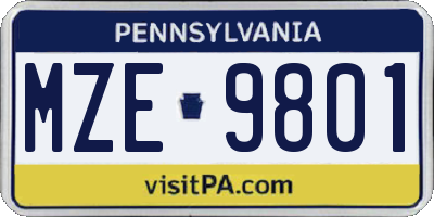 PA license plate MZE9801
