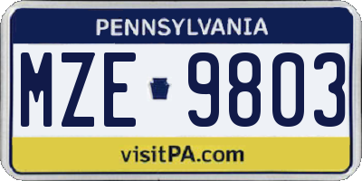 PA license plate MZE9803