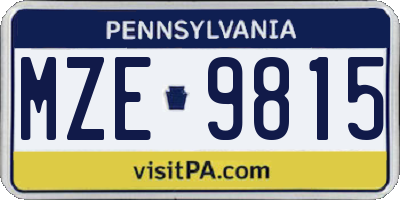 PA license plate MZE9815