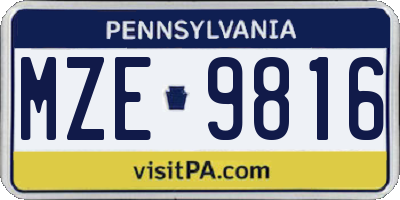 PA license plate MZE9816