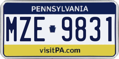 PA license plate MZE9831