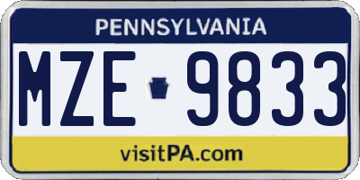 PA license plate MZE9833