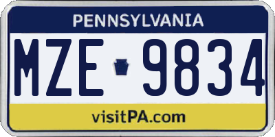 PA license plate MZE9834