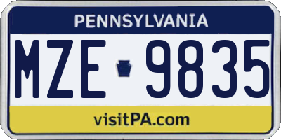 PA license plate MZE9835