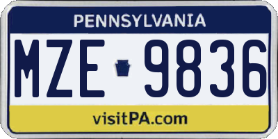 PA license plate MZE9836