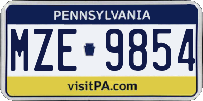 PA license plate MZE9854