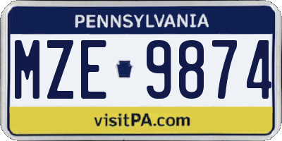 PA license plate MZE9874