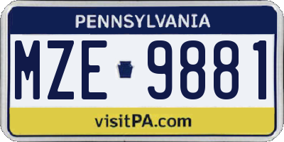 PA license plate MZE9881